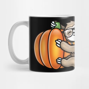 KawAii Cute Sloth Glasses and Scarf Hugging A Pumpkin Mug